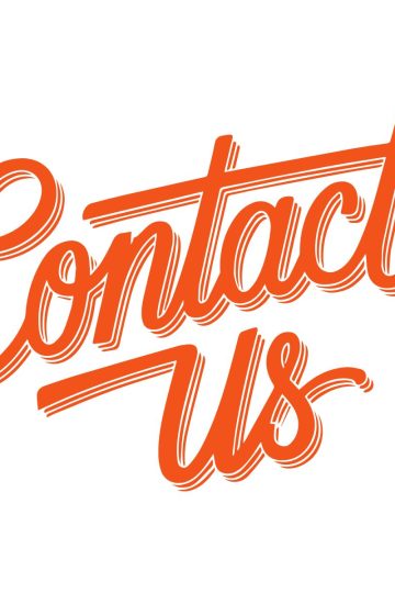 Bright orange "Contact Us" text graphic, encouraging customers to get in touch with Home and Lawn Hero for lawn care and handyman services.
