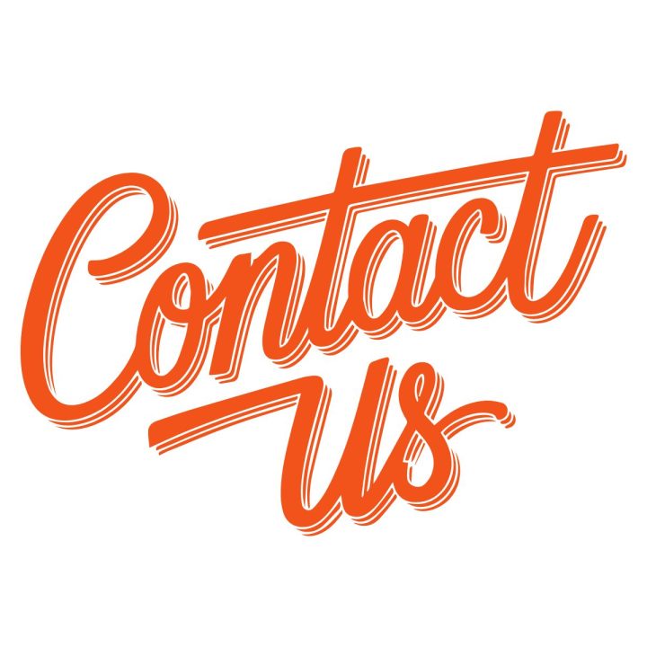 Bright orange "Contact Us" text graphic, encouraging customers to get in touch with Home and Lawn Hero for lawn care and handyman services.